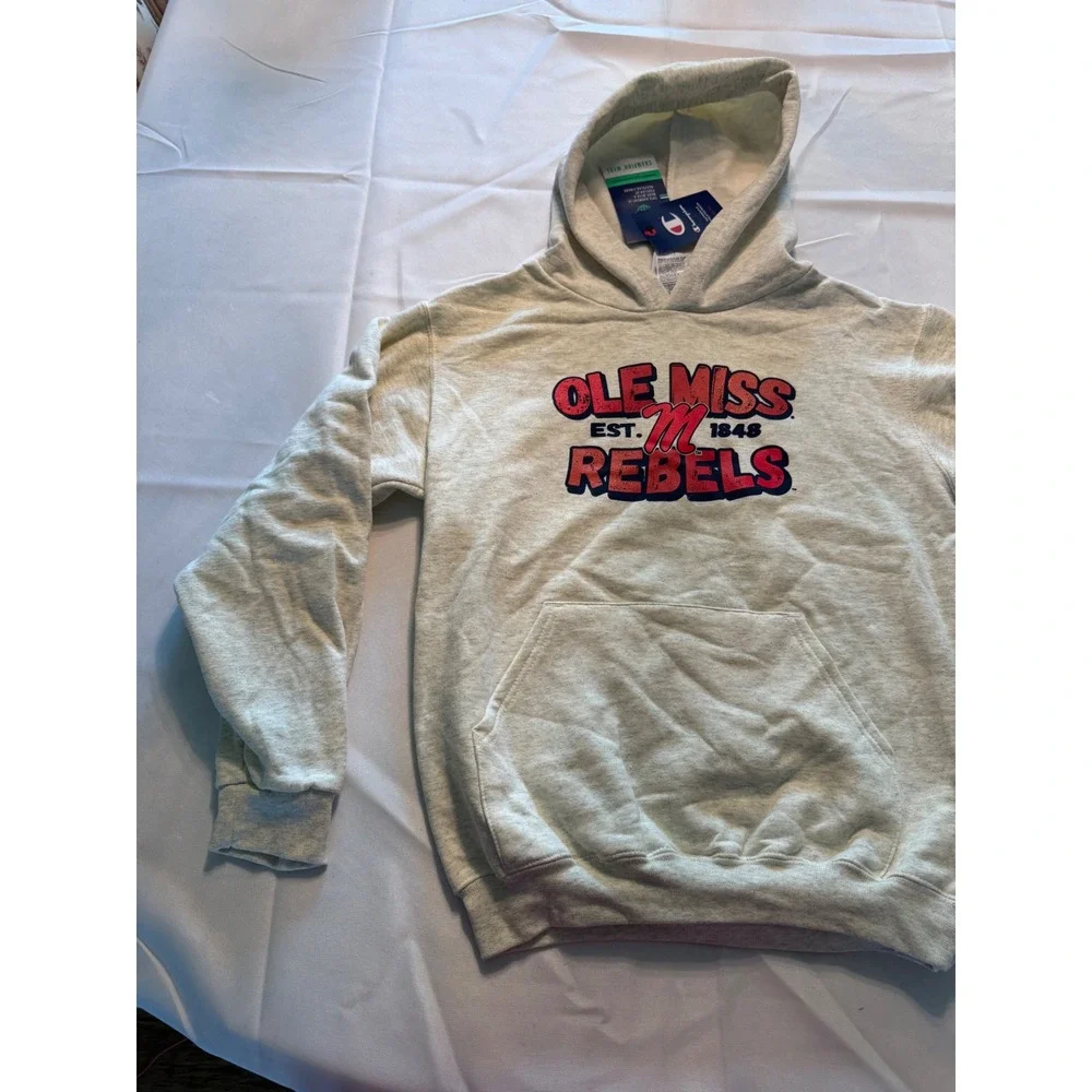 Champion Kids Ole Miss Rebels Hoodie Gray Heather Sweatshirt Youth Large 10-12